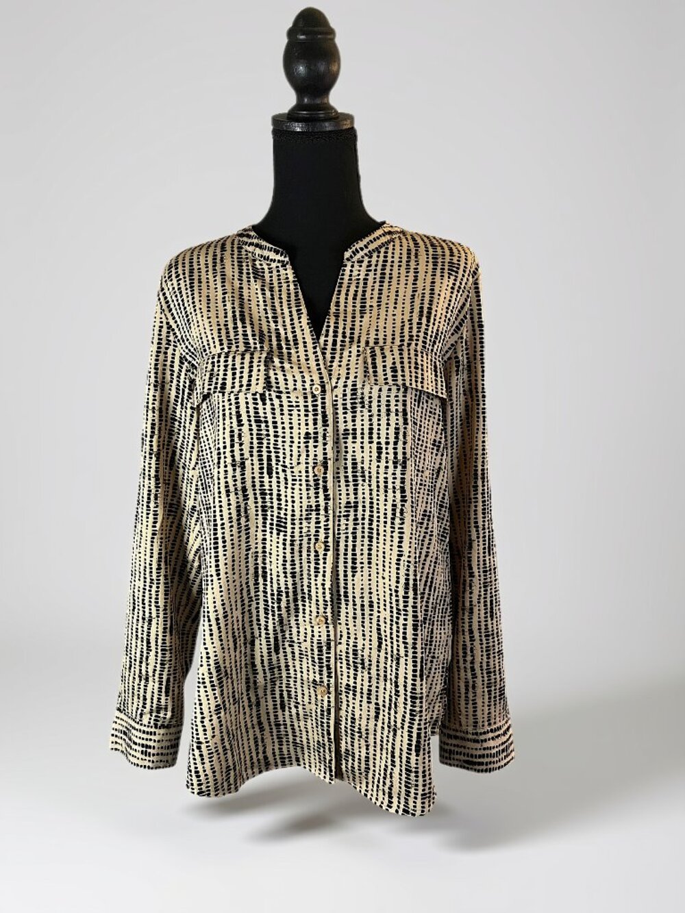 Calvin Klein Cream Black Abstract Print Blouse Size M NWOT